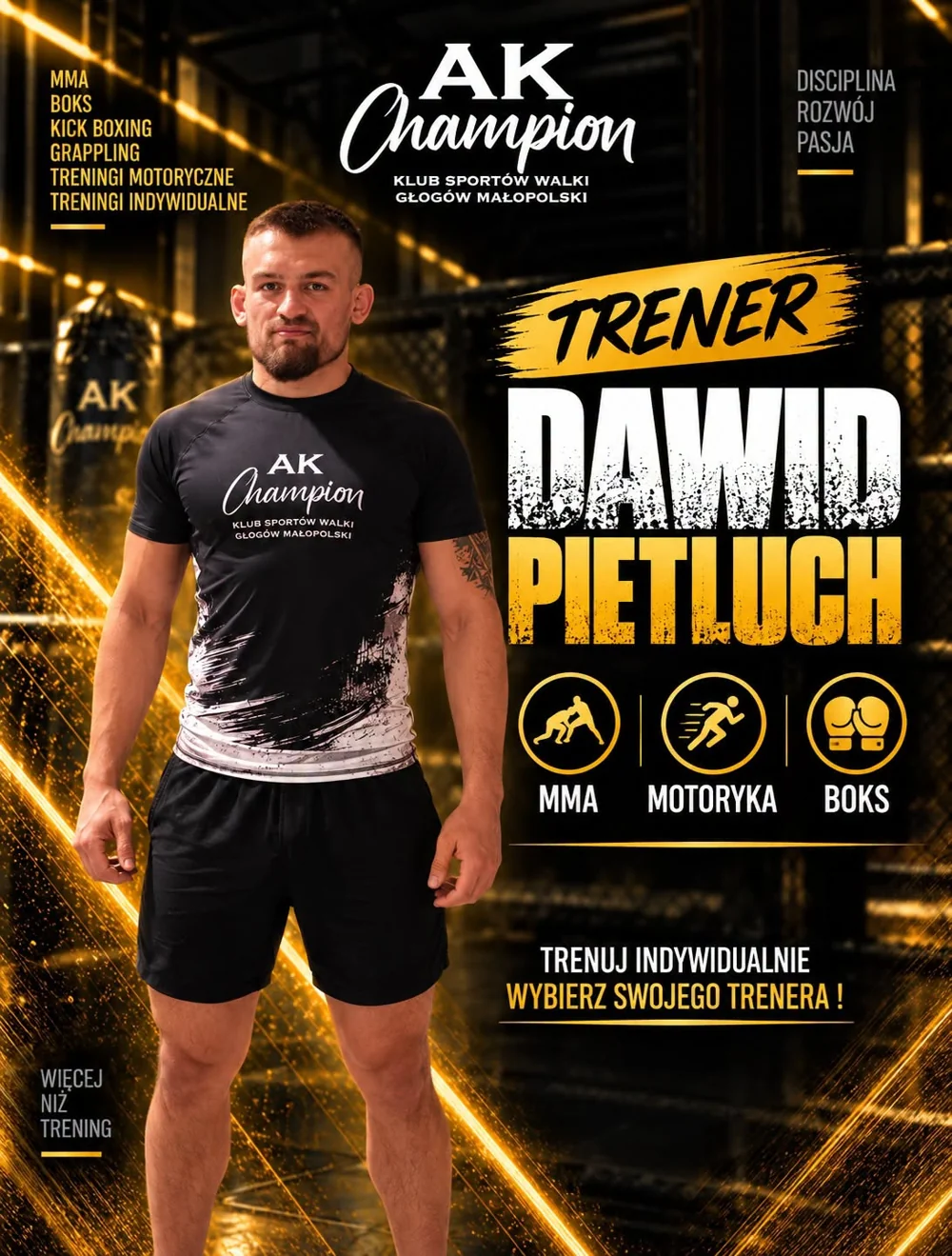 Trener Dawid Pietluch — MMA · Motoryka · Boks. Trenuj indywidualnie, wybierz swojego trenera.