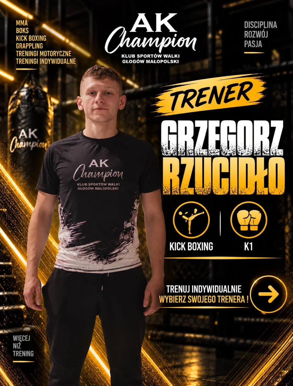 Trener Grzegorz Rzucidło — Kick-boxing · K1. Trenuj indywidualnie, wybierz swojego trenera.