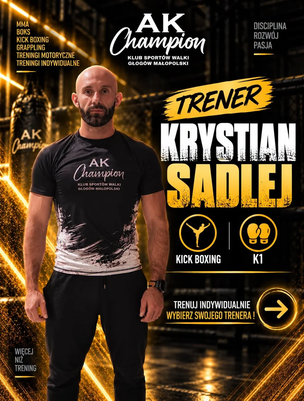 Trener Krystian Sadlej — Kick-boxing · K1. Trenuj indywidualnie, wybierz swojego trenera.